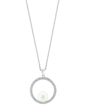 Freshwater Pearl (8.5-9mm) and White Topaz Pendant Necklace (1/3 ct. t.w.) in Sterling Silver
