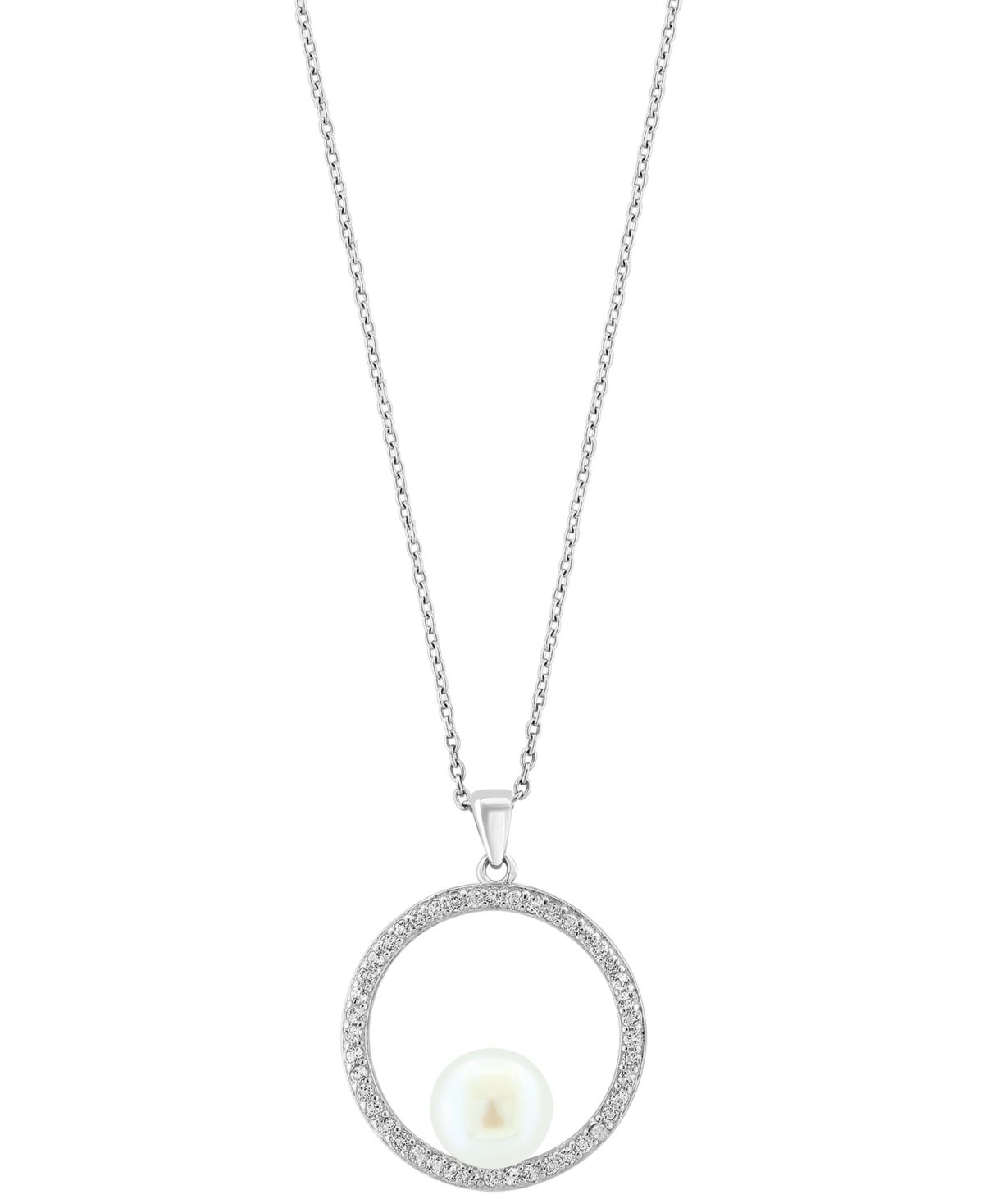 Effy Collection Freshwater Pearl (8.5-9mm) And White Topaz Pendant Necklace (1/3 Ct. T.w.) In Sterling Silver In Metallic