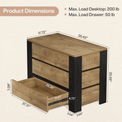 Oversized Nightstand, 36" Wide Night Stand with 3 Drawers, Extra Large Nightstand Bedside Table