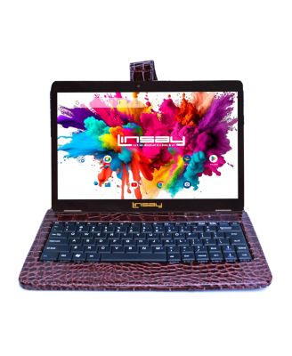 LINSAY - 10.1" 1280x800 IPS Screen Quad Core 2GB RAM Tablet 32GB Android 10 with Brown Crocodile Style Keyboard