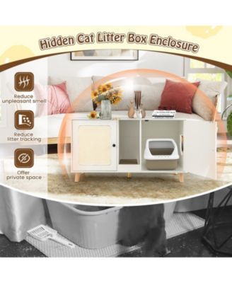 43'' Cat Litter Box Enclosure for 2 Cats w/ Double Rooms 2 Sisal Scratching Mats