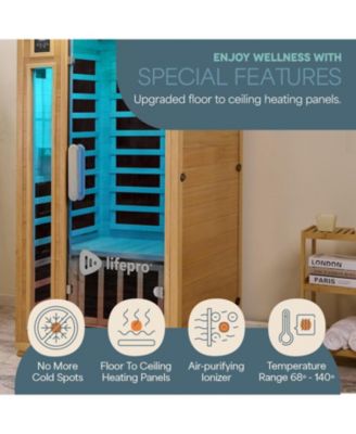 Rejuvacure Low-EMF 1-Person Infrared Sauna – Indoor Wooden Sauna with Tempered Glass Door, Carbon Fiber Heaters, Chromotherapy & Bluetooth