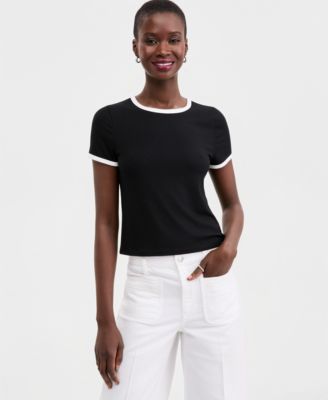 On 34th - Women's Knit Short-Sleeve Trim Top