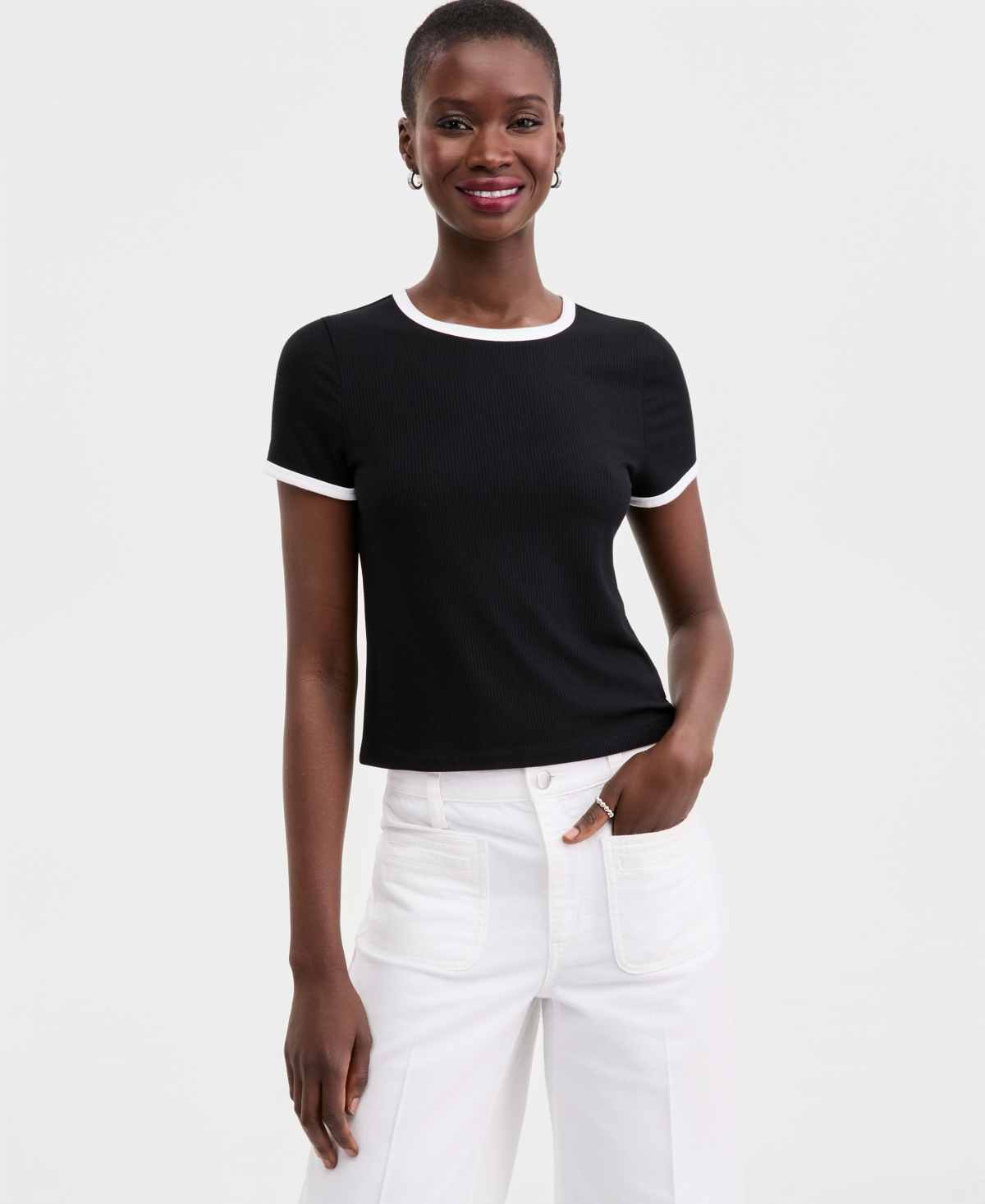 On 34th Women's Knit Short-Sleeve Trim Top, Macy's Exclusive