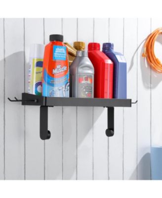 15"L × 5.5"W Garage Paper Towel Holder with Shelf - Wall Mount Paper Towel Holder with 4 Hooks, Single-Hand Tear Paper Towel Tissue Holder