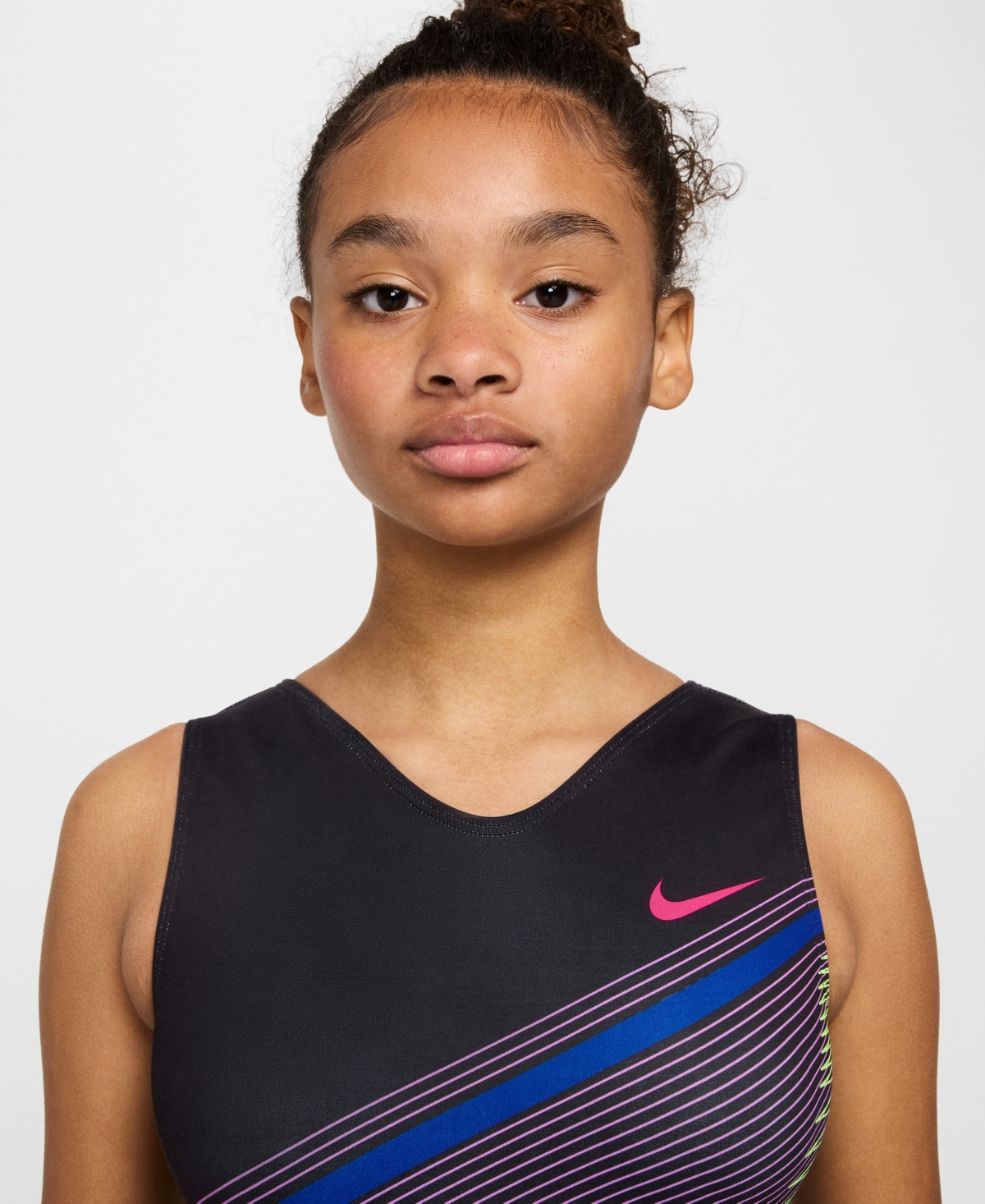 Nike Gymnastics Nike Girls 7-16 Gymnastics Diagonal Stripe Printed Performance Leotard In Black