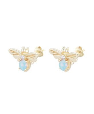  Bee Stud Earrings With Lab-Grown Opal in 14k Gold Plated Sterling Silver