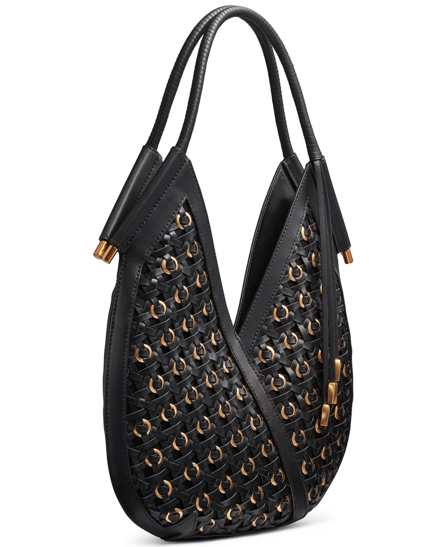 Женская сумка Donna Karan New York Baldwin Woven Grommet Shoulder, цвет: Чёрный / Золотой — фото 3