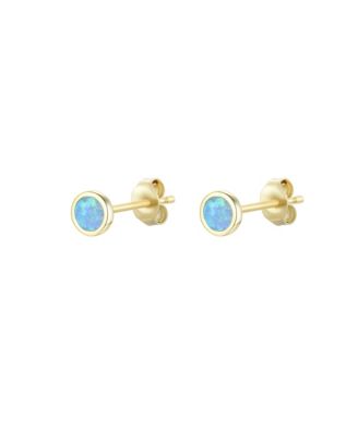 Round Stud Earrings With Lab-Grown Opal in Plated Sterling