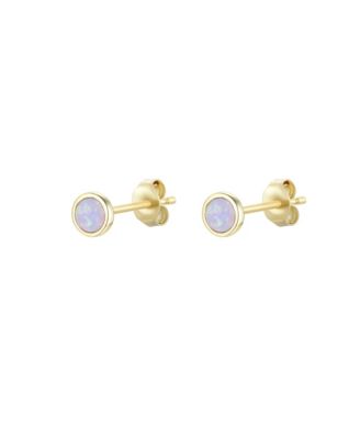 Round Stud Earrings With Lab-Grown Opal in 14k Gold Plated Sterling Silver