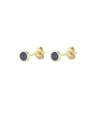 Round Stud Earrings With Lab-Grown Opal in Plated Sterling