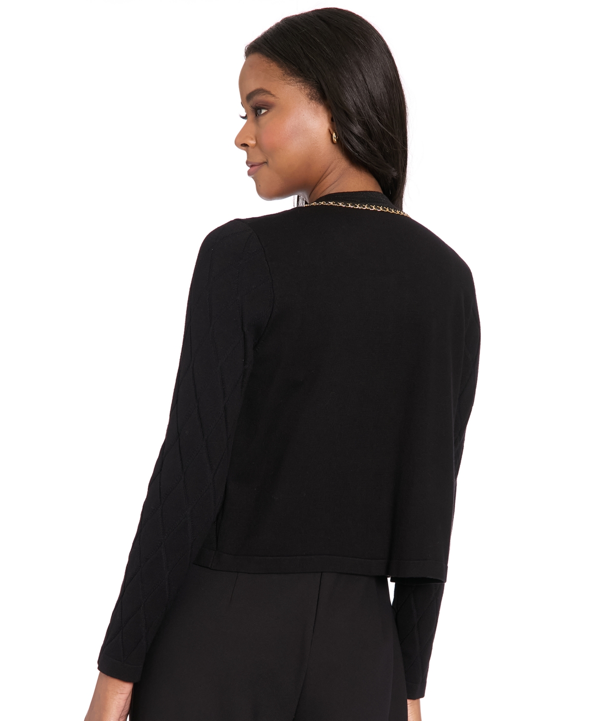 London Times Women's Open Front Cardigan Sweater In Black