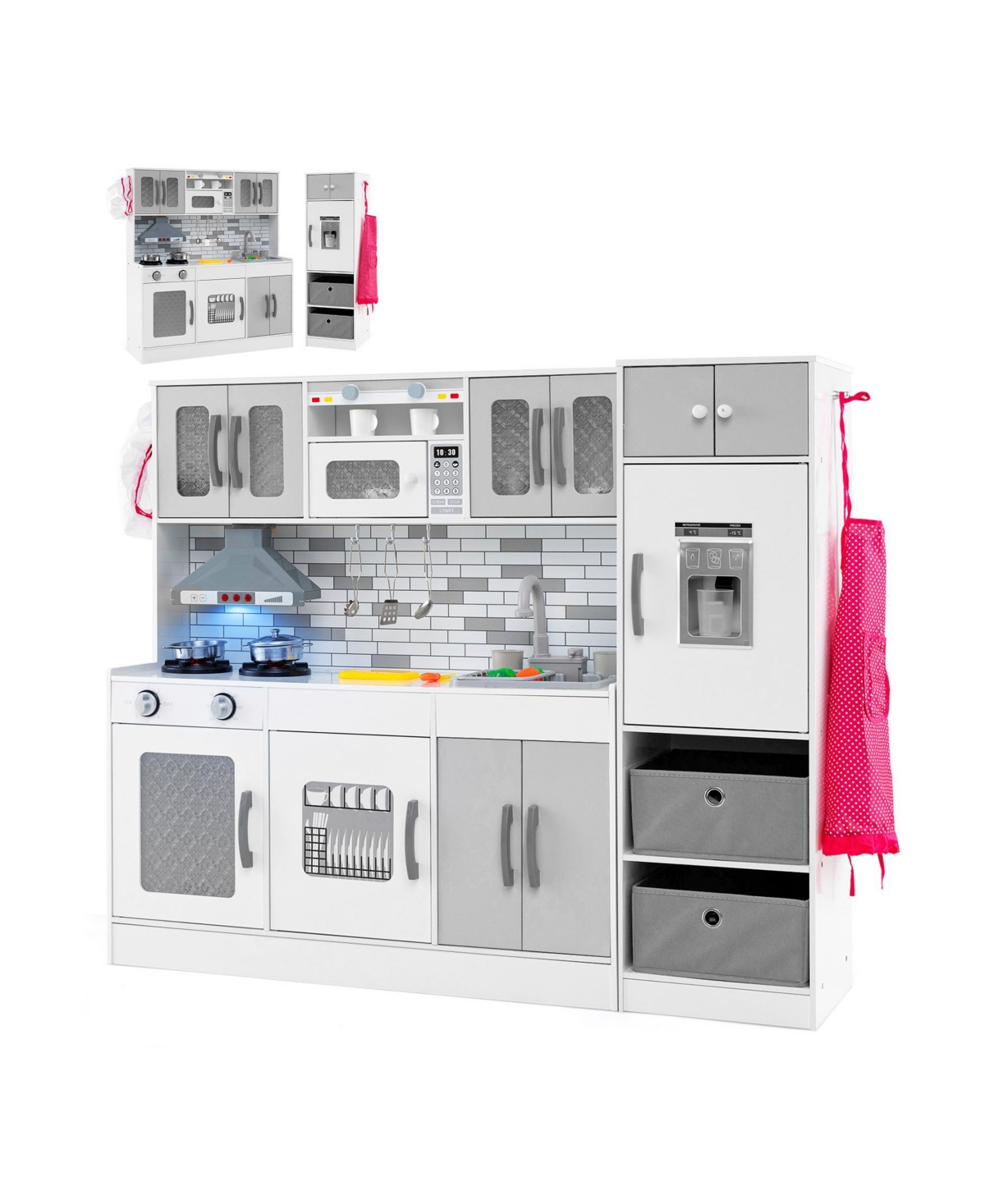 Sugift Wooden Kitchen Playset with Lights and Sounds for Ages 3+-Gray