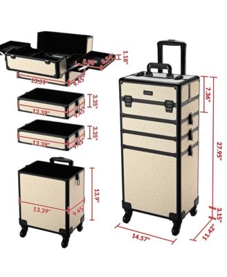 Rolling Makeup Train Case on Wheels 4in1 Cosmetology Art Deco Pastel