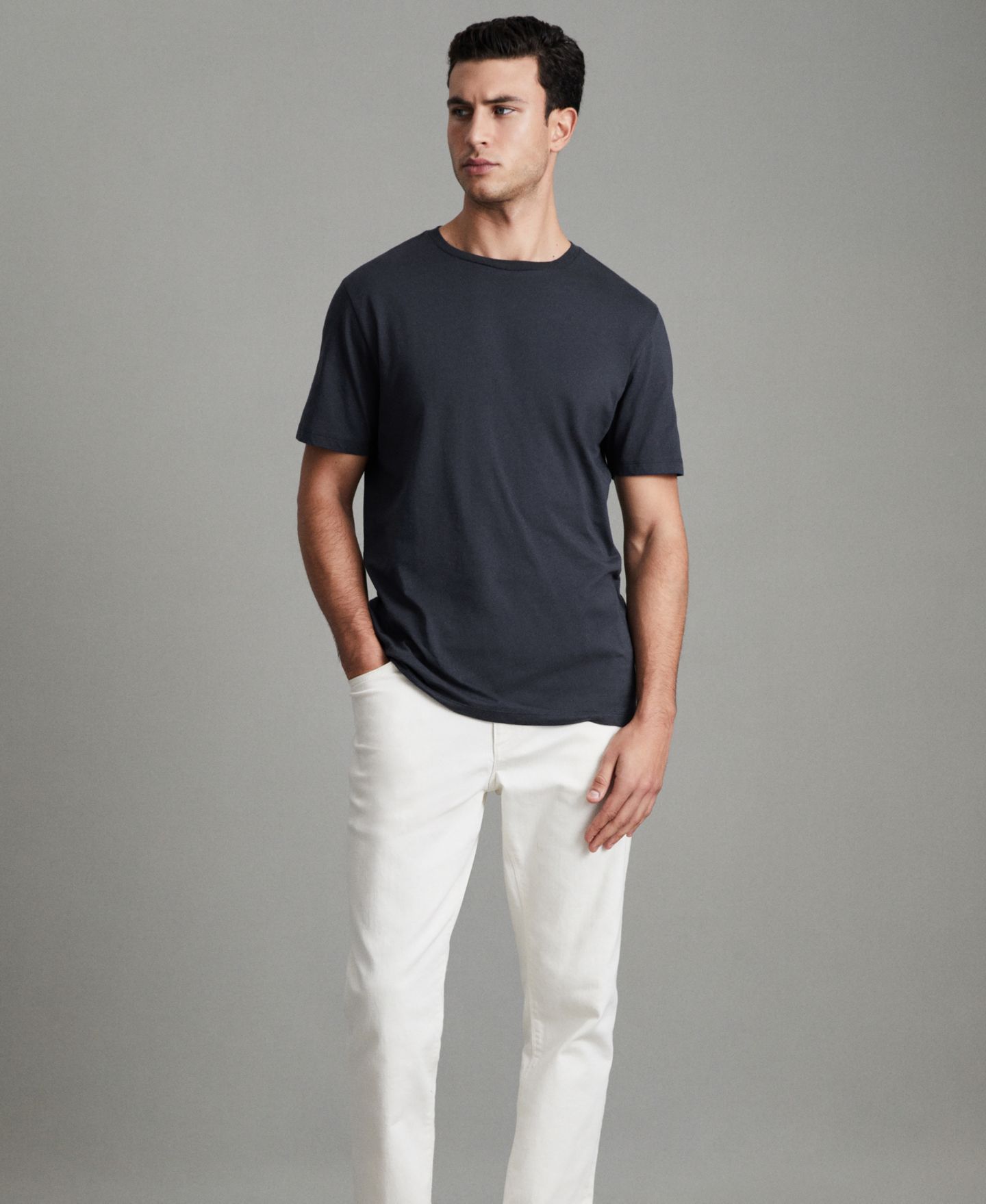 Мужская футболка REISS Bless Cotton-Blend Tailored-Fit, цвет: Синий — фото 2