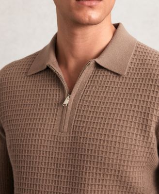 Men's Wool Waffle-Knit Half-Zip Polo Sweater