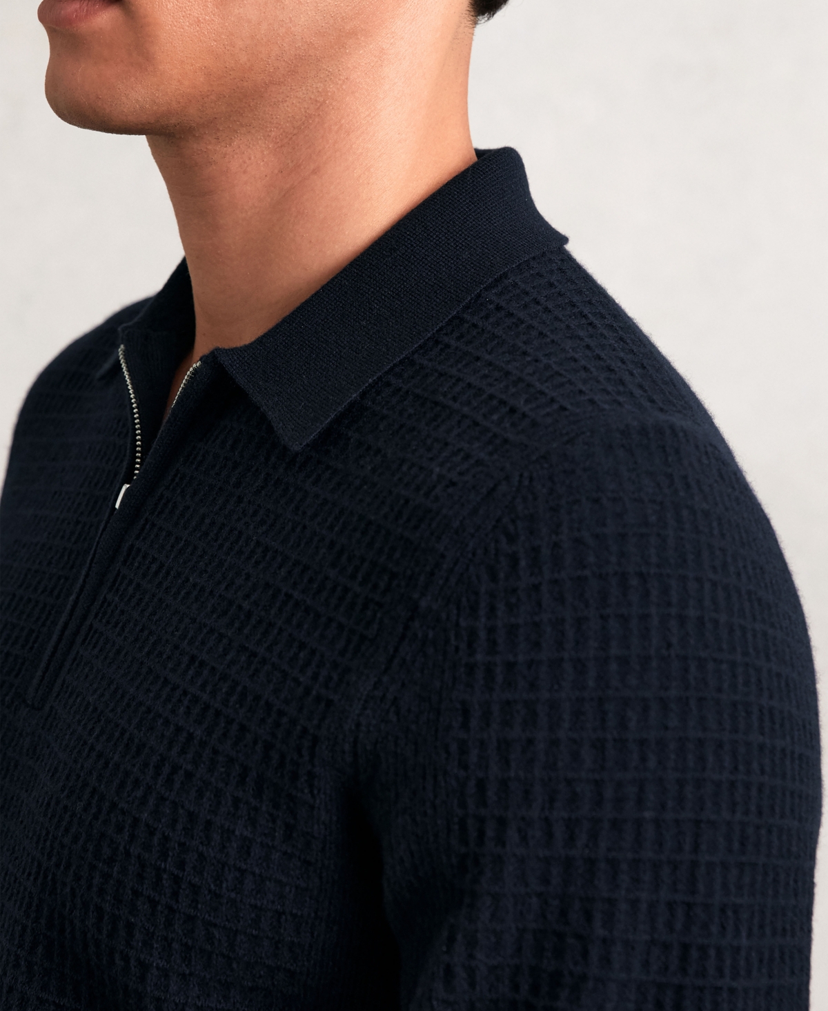 Reiss Men's Hamilton Wool Waffle-knit Half-zip Polo Shirt In Black