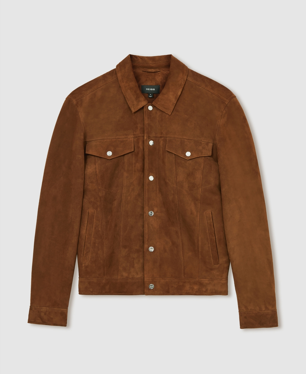 Reiss Edington Suede Press Stud Trucket Jacket In Brown