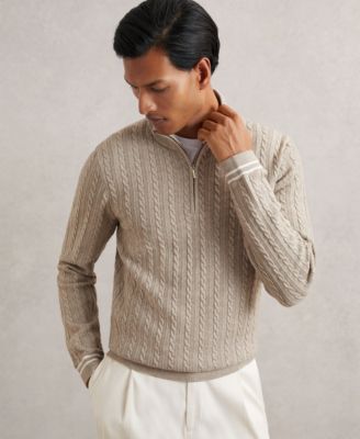 Men's Half-Zip Cable-Knit Wool Sweater