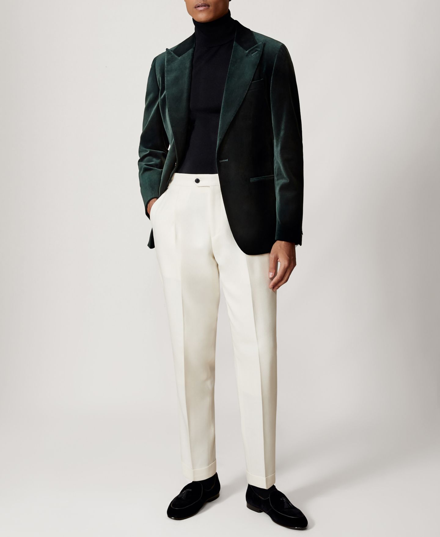 Мужской пиджак REISS Apsara Single-Breasted Velvet Slim-Fit Blazer, цвет: Изумрудный зелёный — фото 3