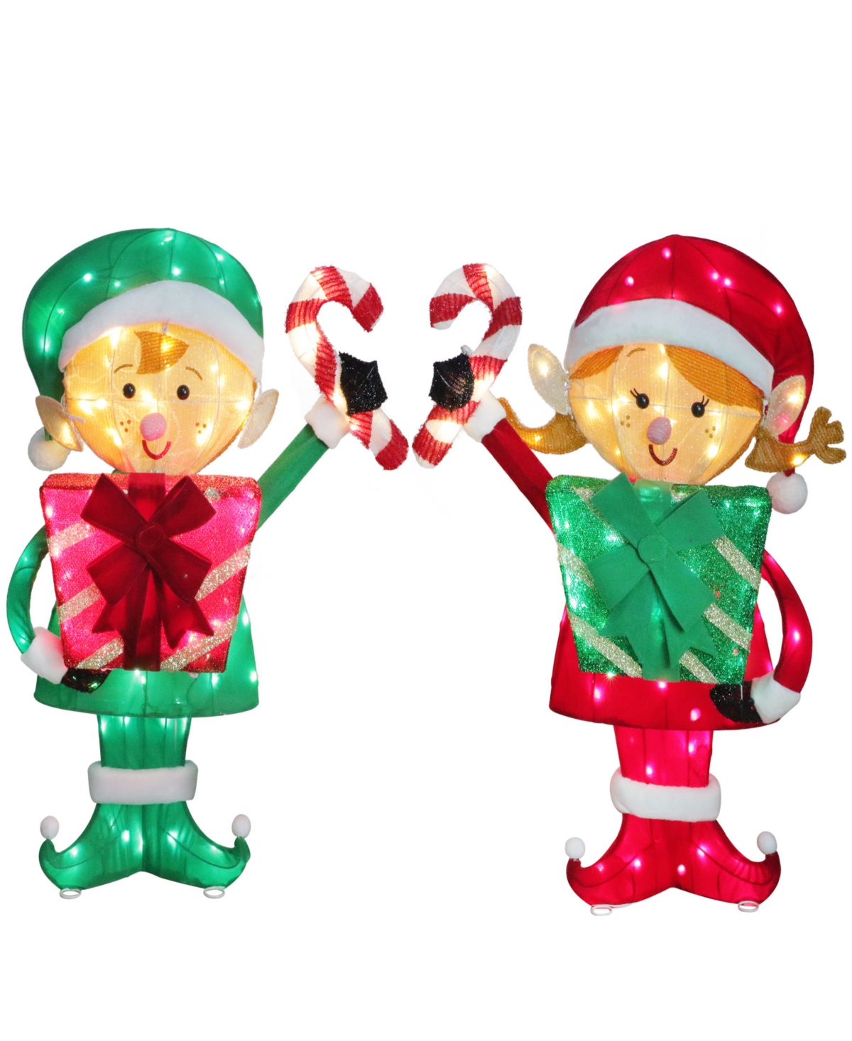 Puleo International Elf Couple with Gift Boxes and Candy Cane, Set of 2