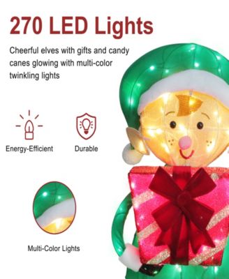 Elf Couple with Gift Boxes and Candy Cane, Set of 2