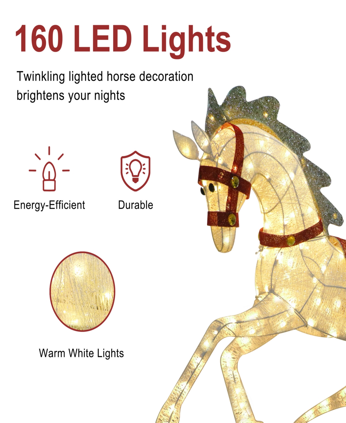 Puleo International 42" Pre-Lit Outdoor Horse Christmas Holiday Decor