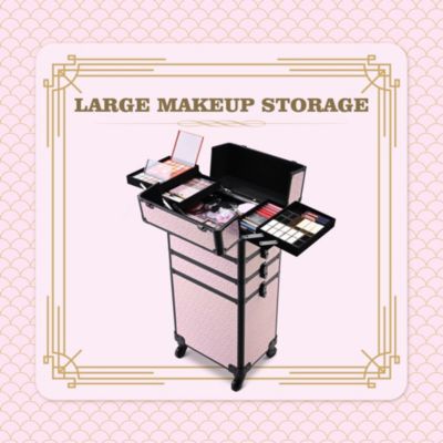 Large Rolling Makeup Case on Wheels 4in1 Cosmetology Art Deco Bloom