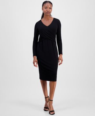 Petite Drape-Front Midi Dress