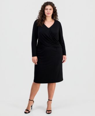 Plus Size Drape-Front Long-Sleeve Sheath Dress