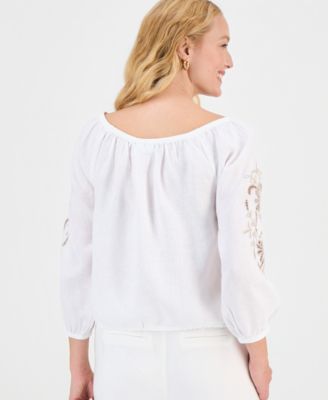 Petite Round Neck Ruched Hem Top, Macy's Exclusive