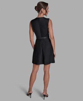 Women's Ottoman Knit Belted Fit & Flare Dress