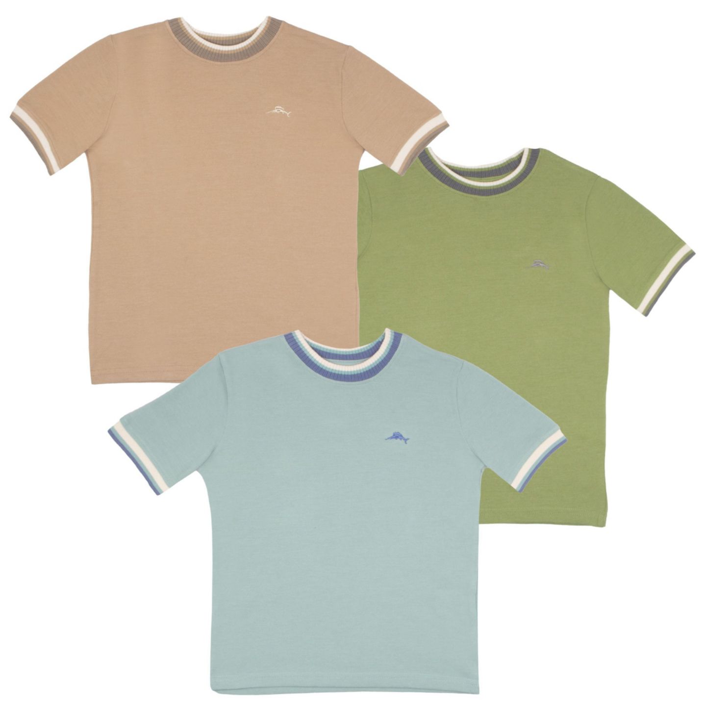 Футболки Tommy Bahama 3 Piece Crewneck Ringer Stylish T-Shirt Set для мальчиков, цвет: Синий / Рыжевато-коричневый — фото 1