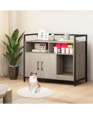 Cat Litter Box Enclosure w/ Storage Compartments Removable Scratching Board