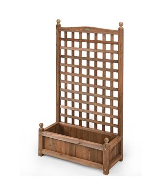 Solid Wood Weather-Resistant Outdoor Planter Box with Trellis