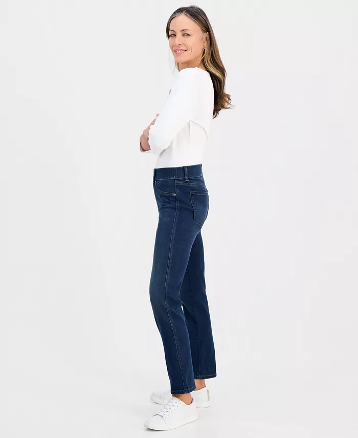 Petite High-Rise Pull-On Straight-Leg Jeans - thumbnail 2