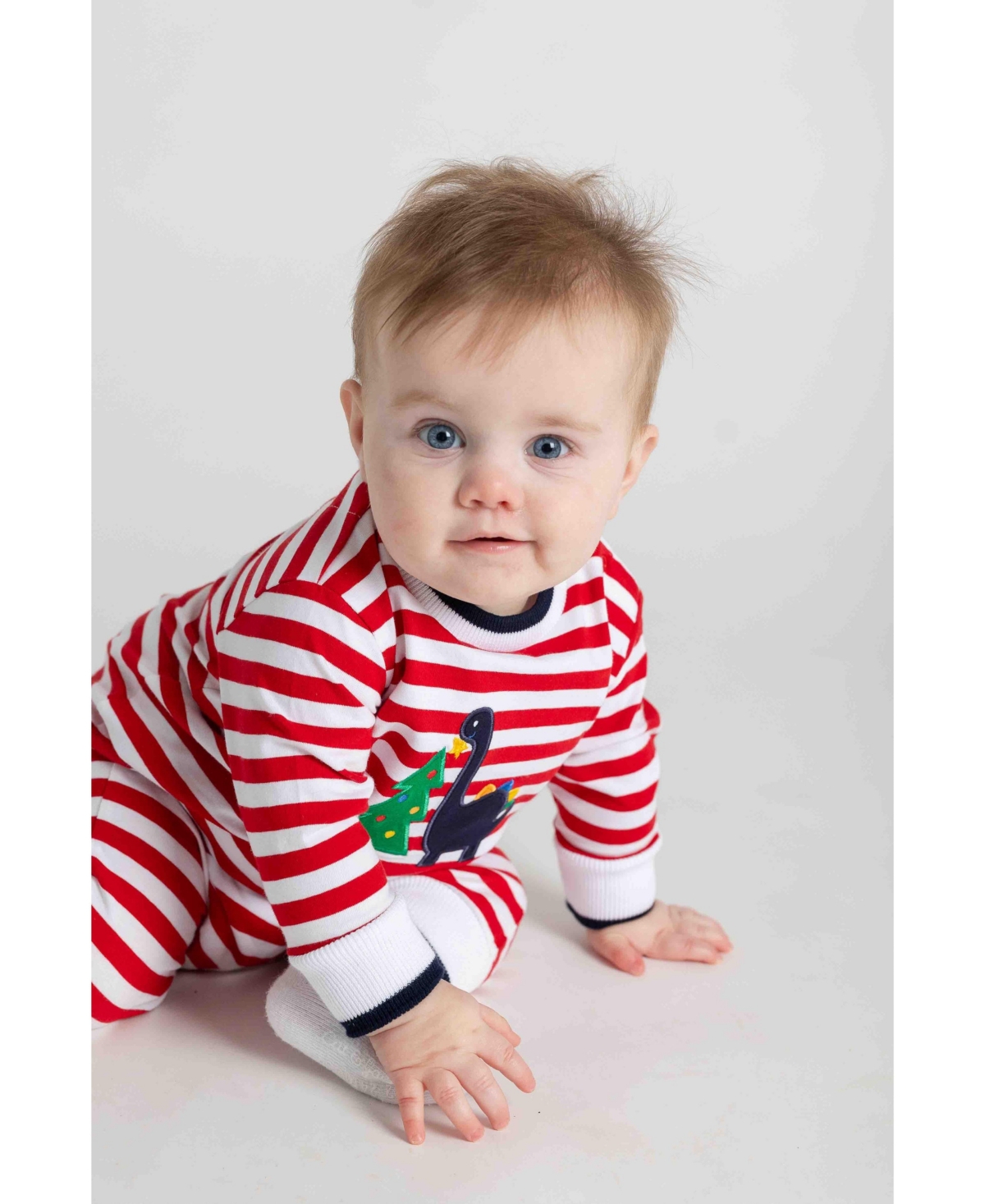Florence Eiseman Baby Boys Stripe Knit Longall With Dino And Chistmas Tree