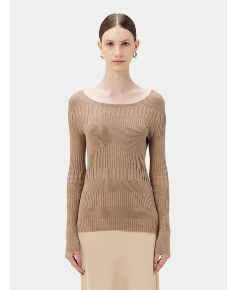Женский свитер Gobi Cashmere Juniors' Ribbed Cotton Silk Cashmere Blend, цвет: Пастельный коричневый