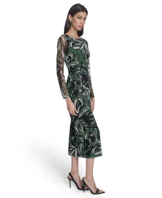 Women's Printed Mesh Long-Sleeve Dress