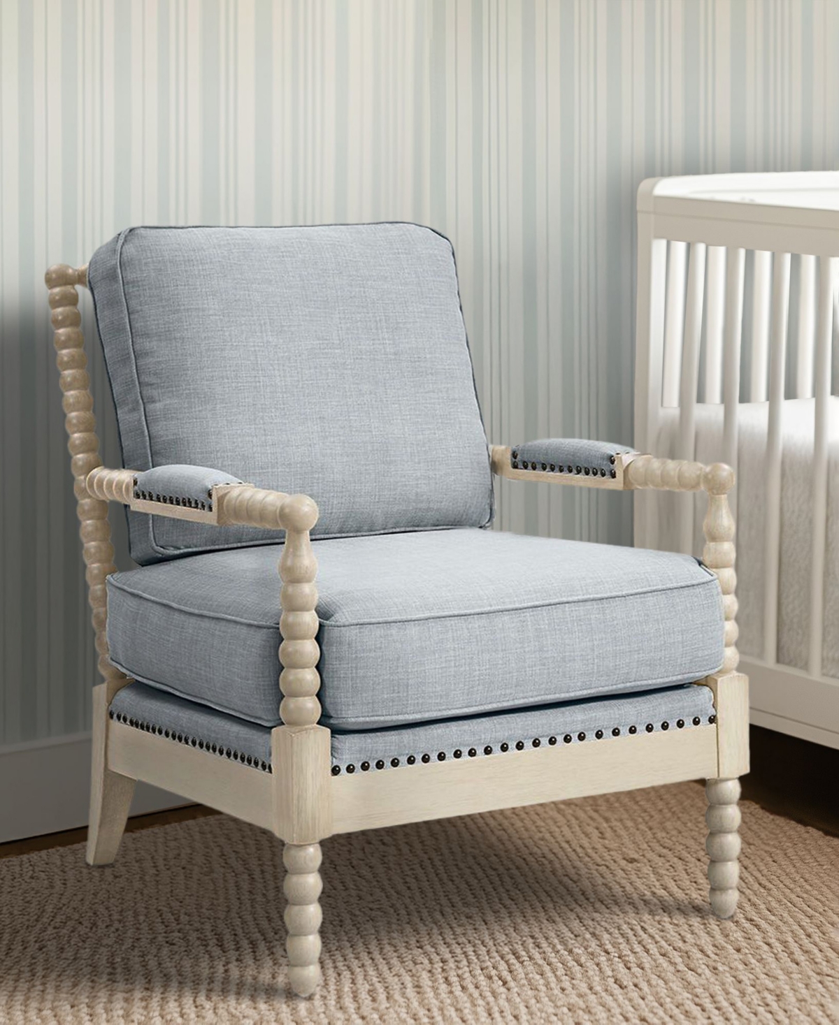 Madison Park 25.5" Solid Wood Frame Turned-wood Legs Accent Armchair In Blue