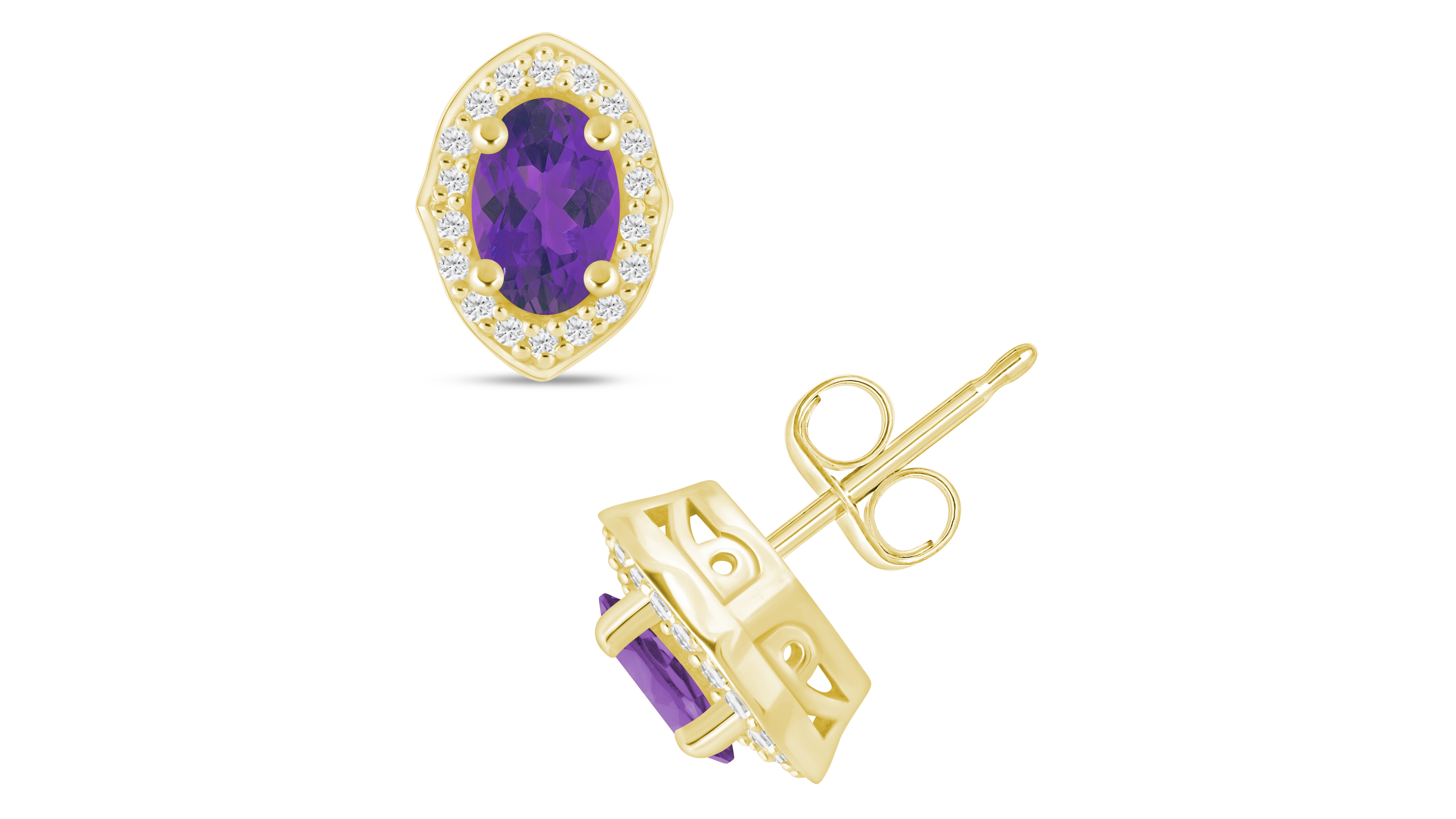 Macy's Gemstone and Diamond ((1/5 ct. t.w.) Halo Stud Earrings 10k White Gold (also Yellow Gold)