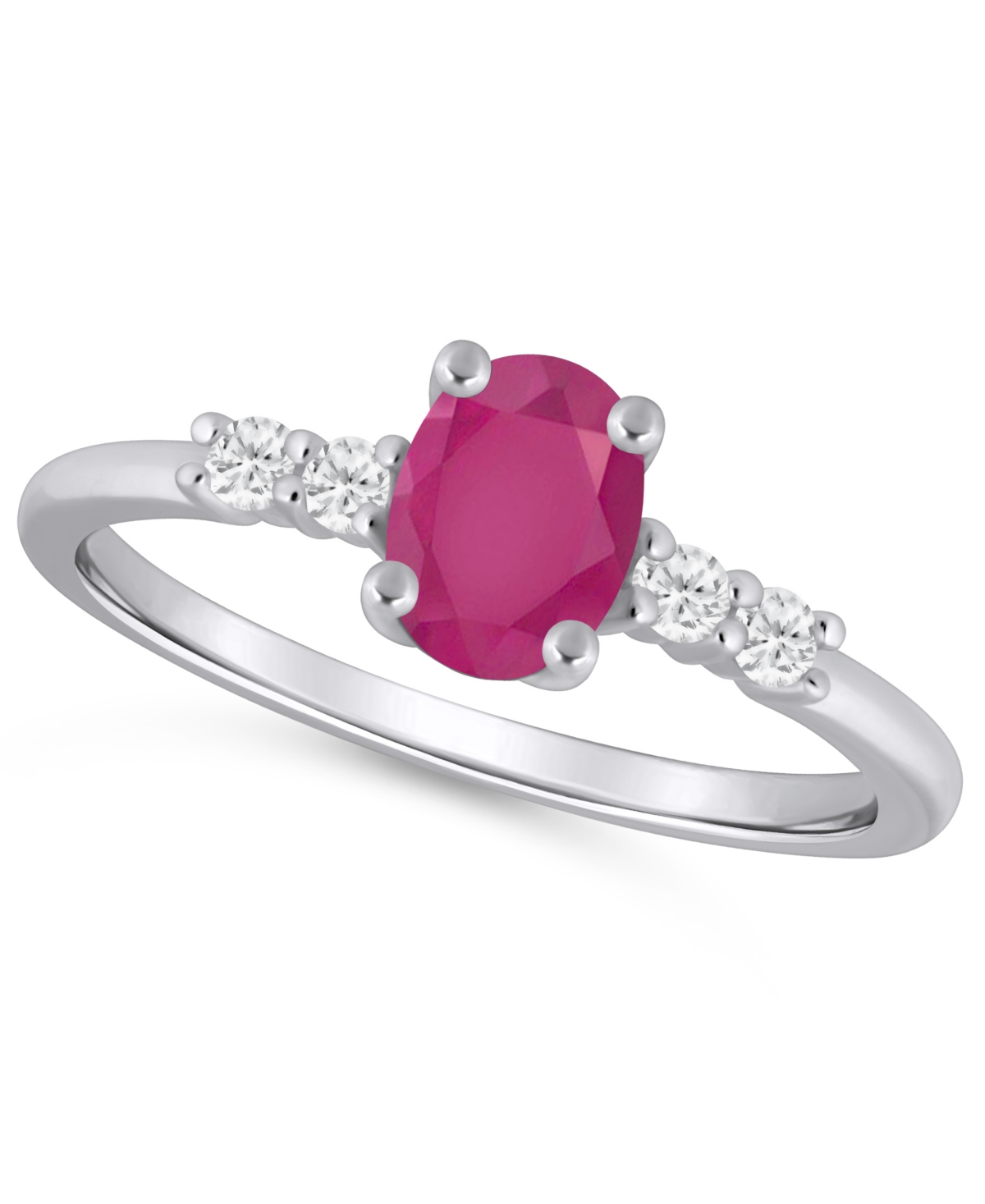 Macy's Gemstone And Diamond Ring (1/6 Ct. T.w.) In 10k White Gold (also In 10k Yellow Gold) In Metallic