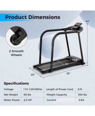 2.5 HP Walking Treadmill with Long Handrails for Seniors
