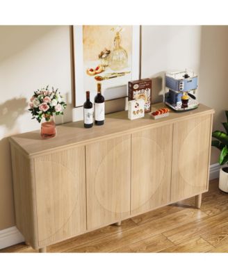 60" Large MDF 4-Tier Shelves, Anti-Tip Device, Smooth Finish Buffet Cabinet Sideboard Table