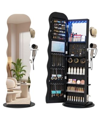 Lockable 360° Jewelry Armoire with Rotating Full Mirror