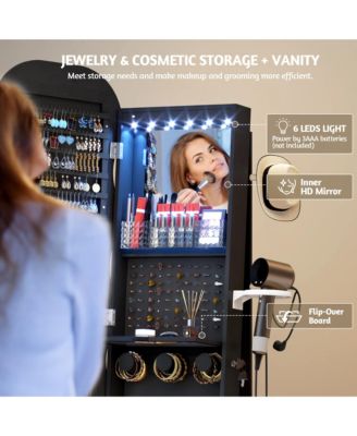 Lockable 360° Jewelry Armoire with Rotating Full Mirror
