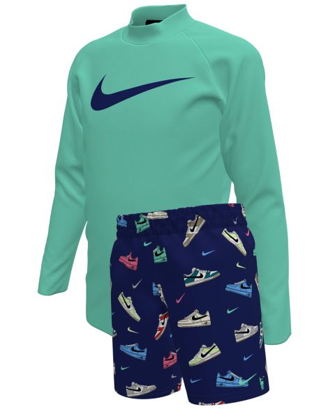 Купальники Nike Boys' 4-7 Multi Sneaker Rash Guard Top and Swim Shorts, 2-Piece Set