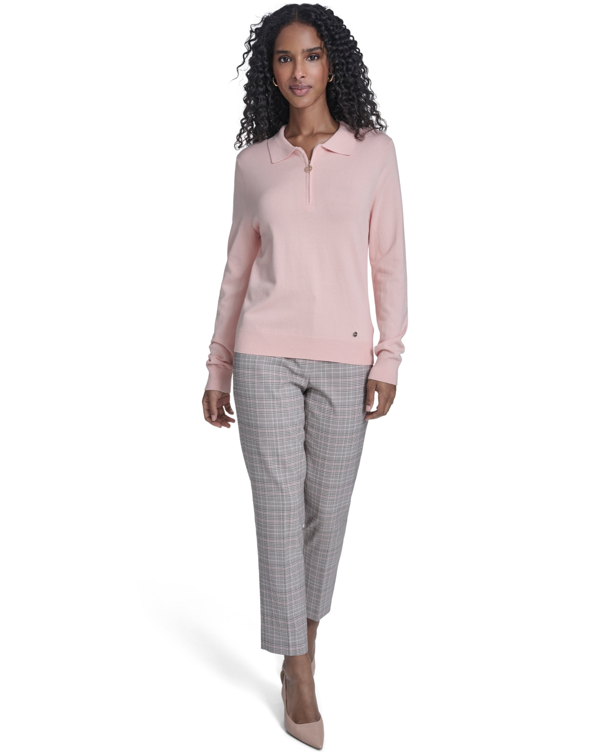 Tommy Hilfiger Women's Long-sleeve Quarter-zip Polo Sweater In Pink