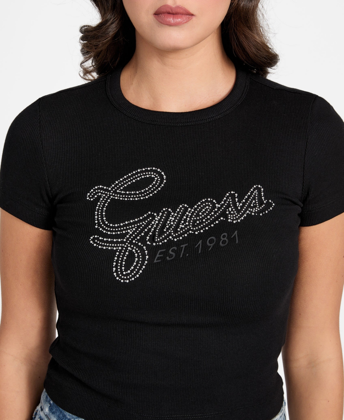 Guess Women's Studded Script Logo Crewneck T-Shirt