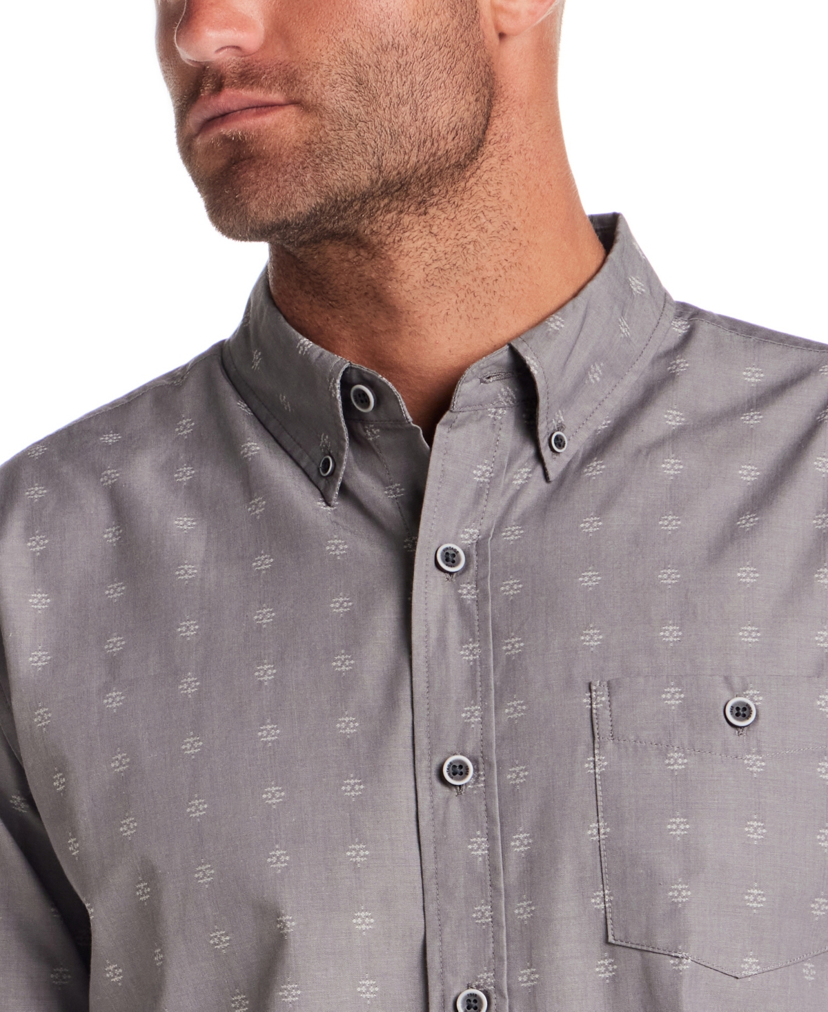 Weatherproof Vintage Men's Long Sleeve Jacquard Dobby Chambray Shirt